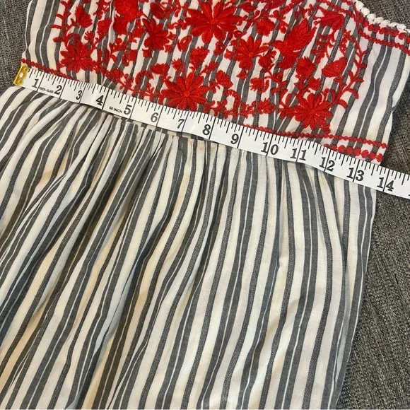 Kate Spade Broome Street Red Floral Embroidered Stripe Tiered Midi Dress S - Picture 3 of 12